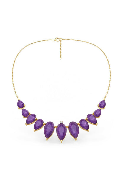 Gold Finish Pearl-Cut Stone Handcrafted Necklace In Sterling Silver