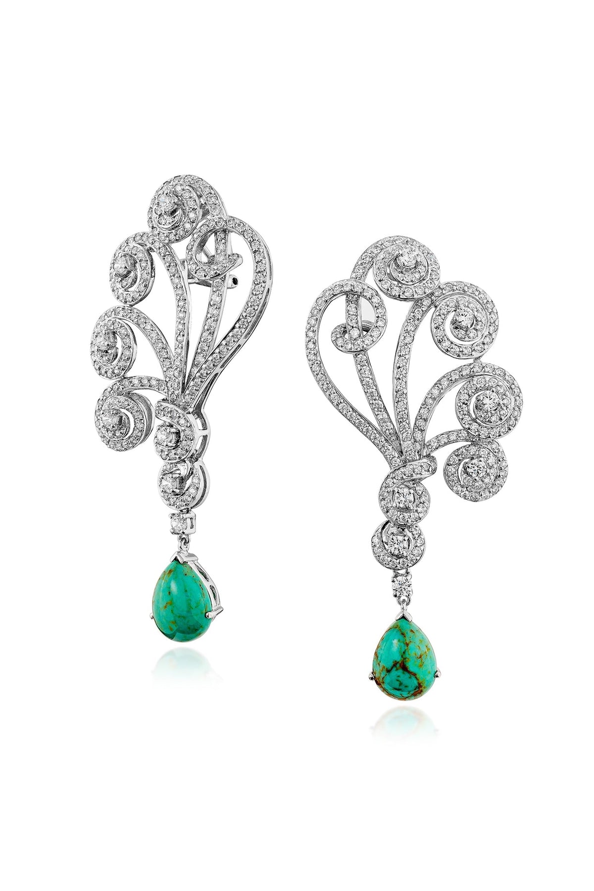 White Rhodium Finish Green Stone Dangler Earrings In Sterling Silver