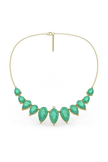 Gold Finish Pearl-Cut Stone Handcrafted Necklace In Sterling Silver