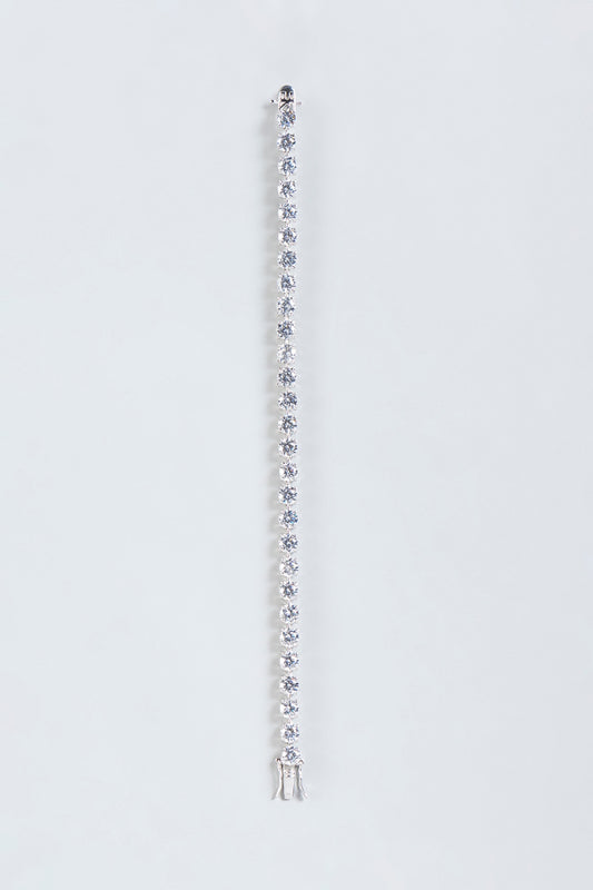 White Finish Solitaire Zirconia Tennis Bracelet In Sterling Silver