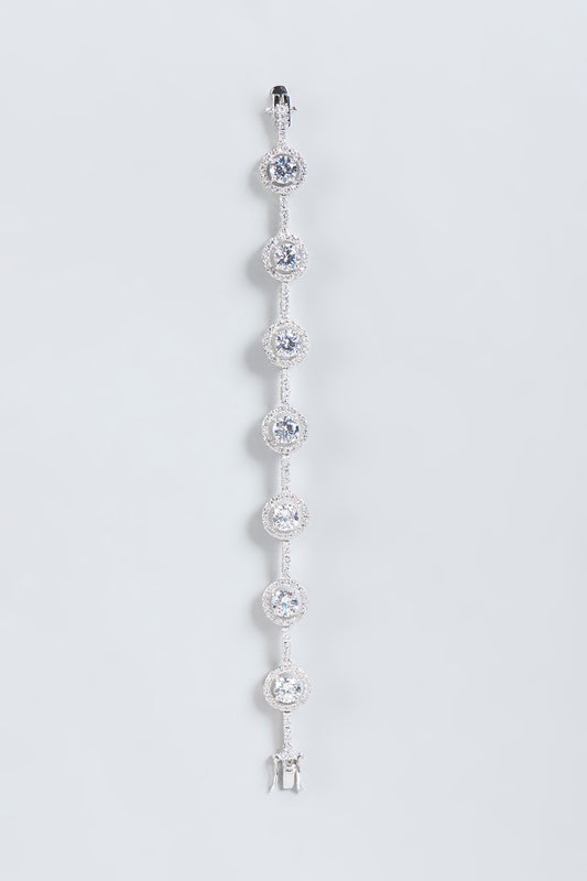 White Finish Solitaire Zirconia Tennis Bracelet In Sterling Silver
