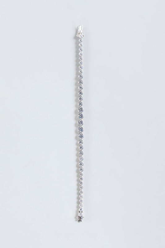 White Finish Solitaire Zirconia Tennis Bracelet In Sterling Silver