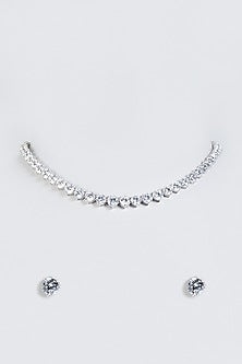White Finish Solitaire Zirconia Necklace Set In Sterling Silver