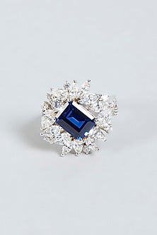 White Finish Sapphire Synthetic Stone Ring In Sterling Silver