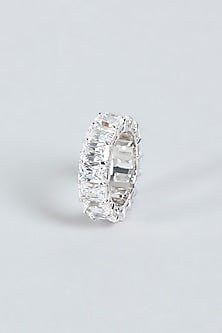 White Finish Zirconia Eternity Band In Sterling Silver