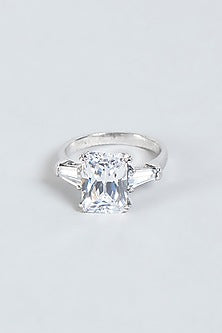 White Finish Zircons Ring In Sterling Silver