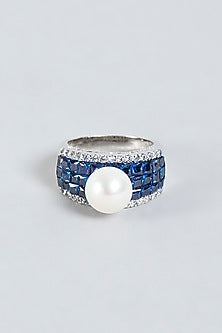 White Finish Pearl Ring In Sterling Silver