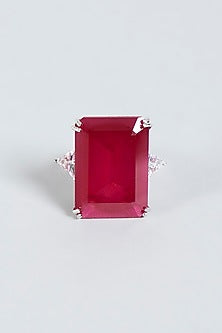 White Finish Synthetic Stone Ring In Sterling Silver