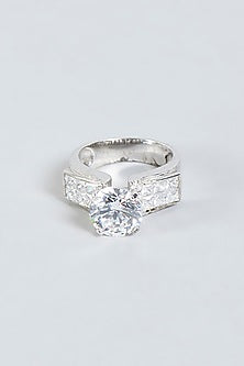 White Finish Solitaire Band In Sterling Silver