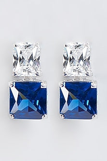 White Finish Sapphire Synthetic Dangler Earrings In Sterling Silver