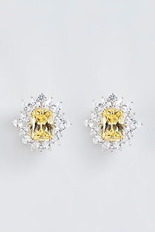 White Finish Sapphire Synthetic Stud Earrings In Sterling Silver