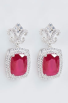 White Finish Ruby Earrings In Sterling Silver