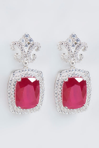 White Finish Ruby Earrings In Sterling Silver