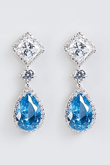 White Finish Solitaire Earrings In Sterling Silver