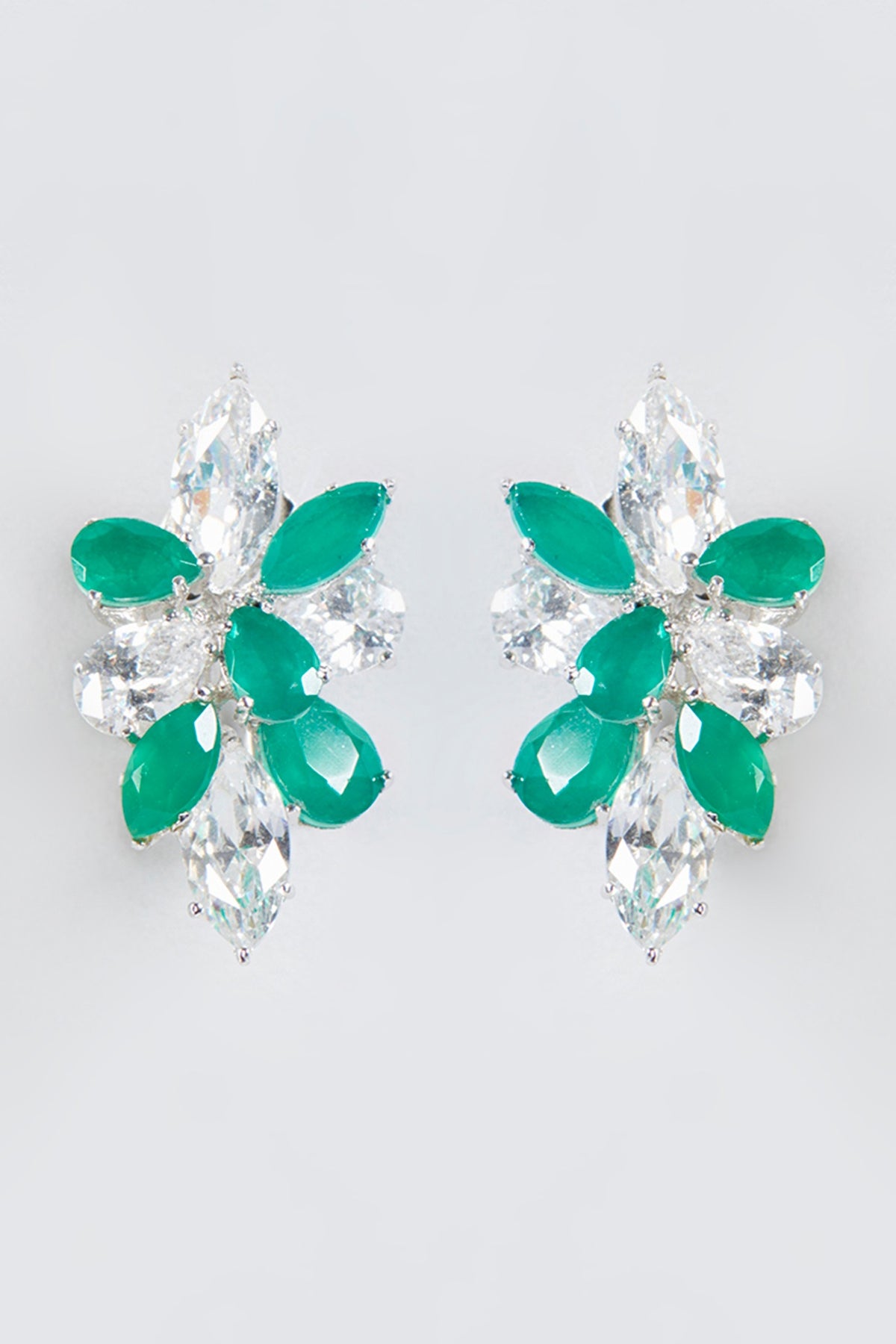 White Finish Emerald Synthetic Earrings In Sterling Silver