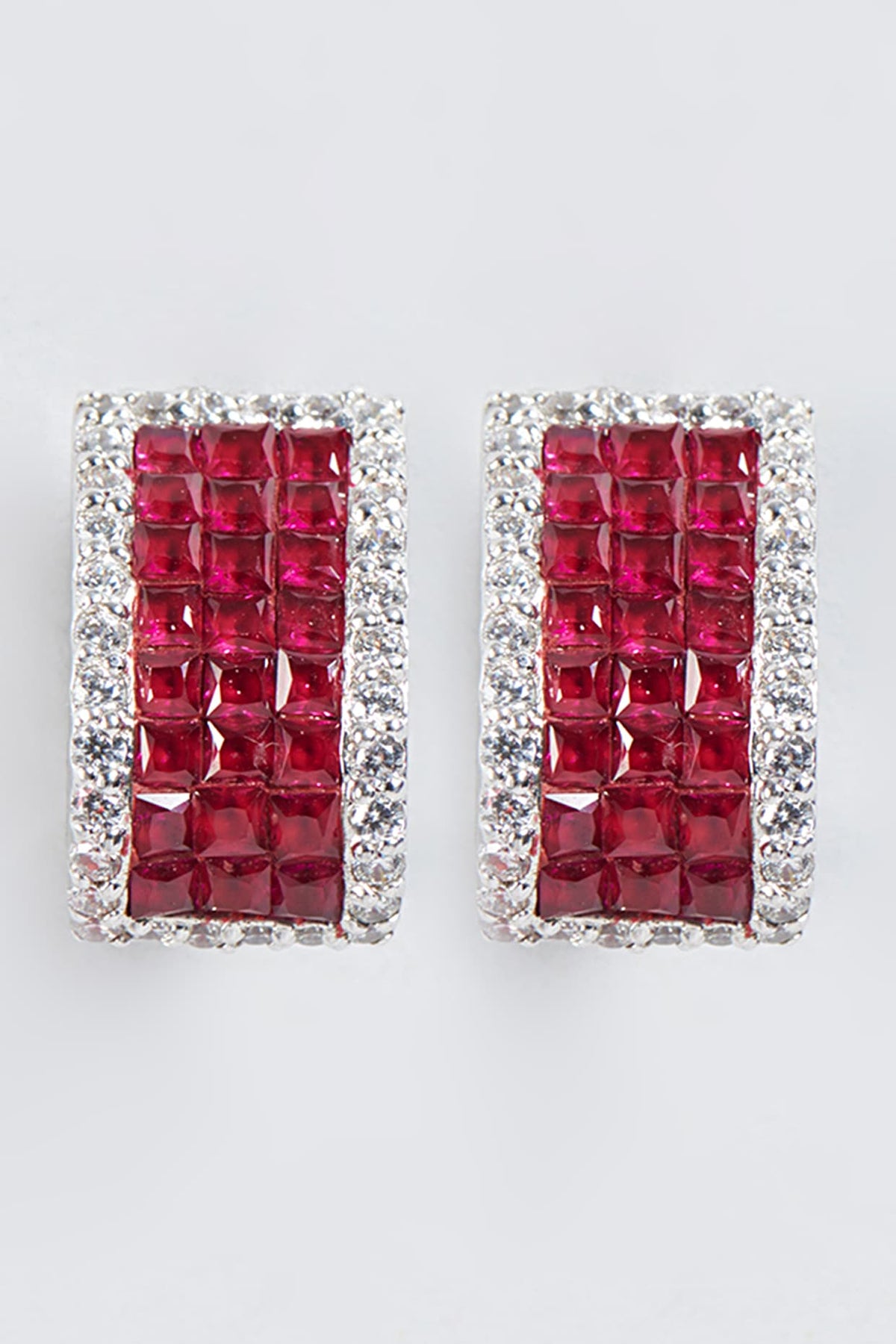 White Finish Ruby Synthetic Stud Earrings In Sterling Silver