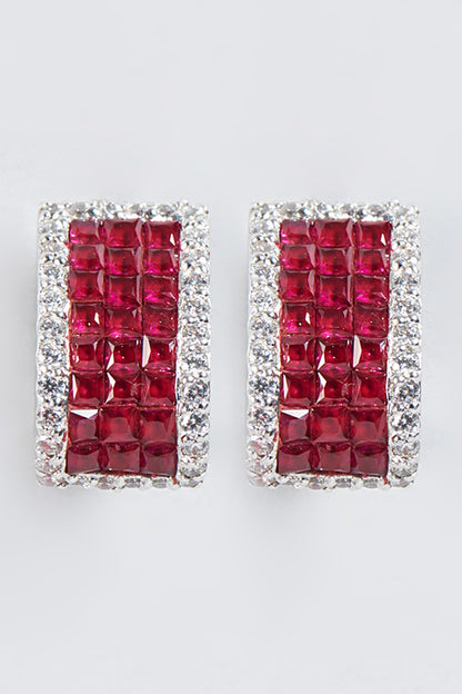 White Finish Ruby Synthetic Stud Earrings In Sterling Silver