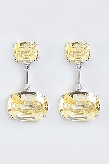 White Finish Yellow Sapphire Synthetic Dangler Earrings In Sterling Silver