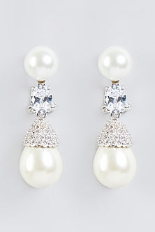 White Finish Pearl Earrings In Sterling Silver