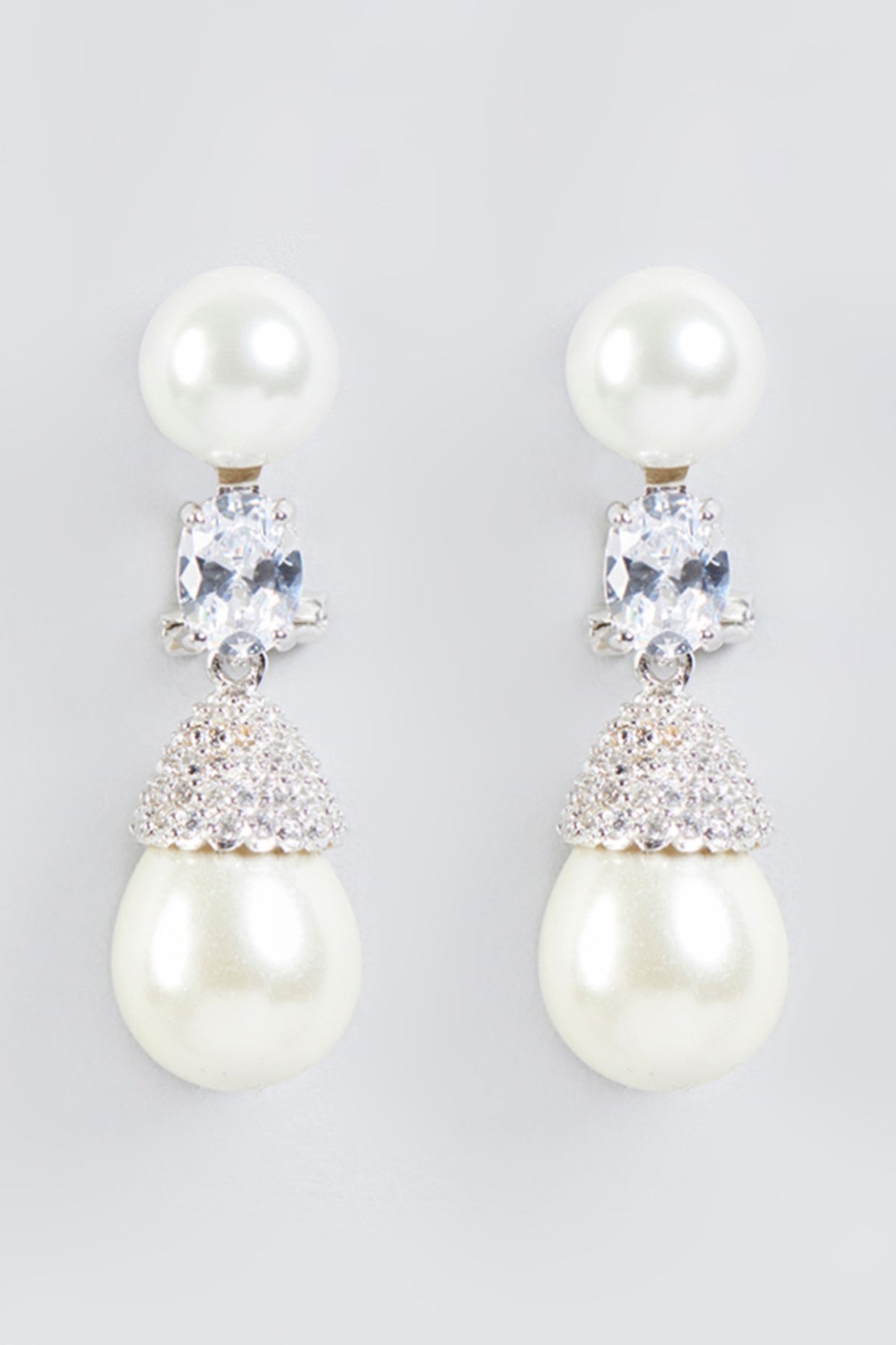 White Finish Pearl Earrings In Sterling Silver