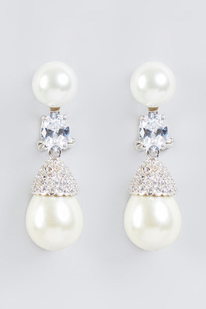 White Finish Pearl Earrings In Sterling Silver