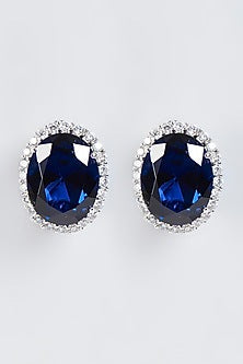 White Finish Blue Sapphire Synthetic Dangler Earrings In Sterling Silver