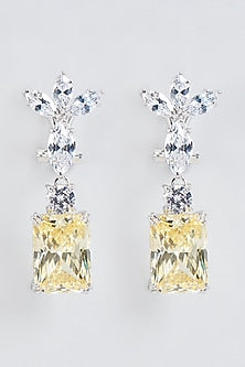 White Finish Yellow Sapphire Synthetic Earrings In Sterling Silver