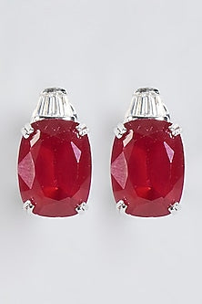 White Finish Ruby Stud Earrings In Sterling Silver