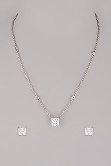 White Finish Diamond Pendant Necklace Set In Sterling Silver