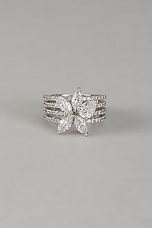 White Finish Five Marquise Diamond Ring In Sterling Silver