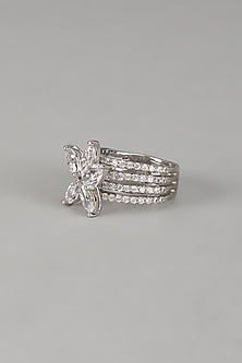White Finish Five Marquise Diamond Ring In Sterling Silver