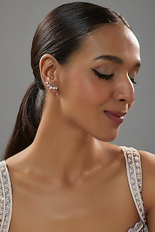 White Finish Zircon Stud Earrings In Sterling Silver