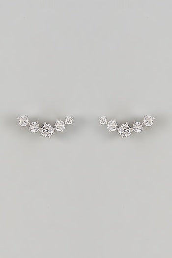 White Finish Zircon Stud Earrings In Sterling Silver