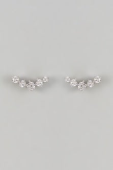 White Finish Zircon Stud Earrings In Sterling Silver