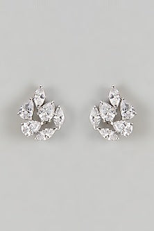 White Finish Pear & Marquise Zircon Stud Earrings In Sterling Silver