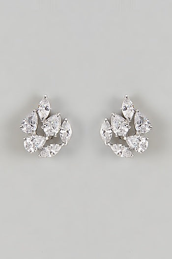 White Finish Pear & Marquise Zircon Stud Earrings In Sterling Silver