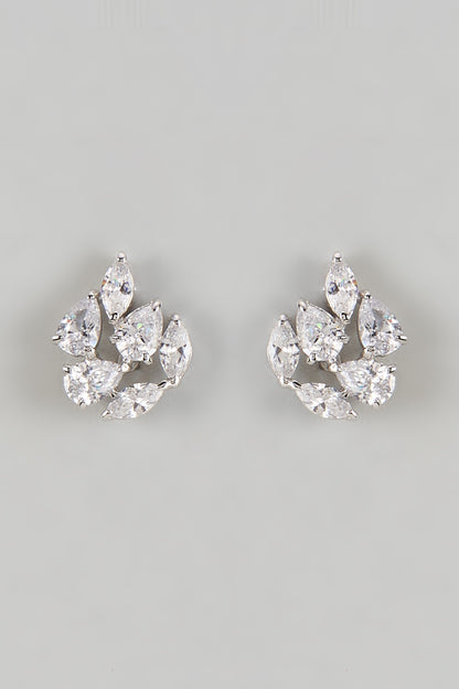 White Finish Pear & Marquise Zircon Stud Earrings In Sterling Silver