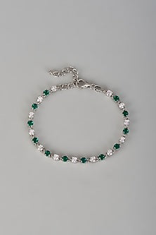 White Finish Diamond & Emerald Stone Bracelet In Sterling Silver
