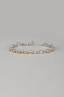 White Finish Orange Gemstone Tennis Bracelet In Sterling Silver