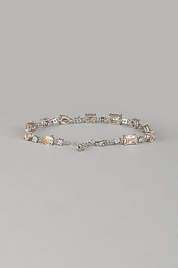 White Finish Orange Gemstone Tennis Bracelet In Sterling Silver