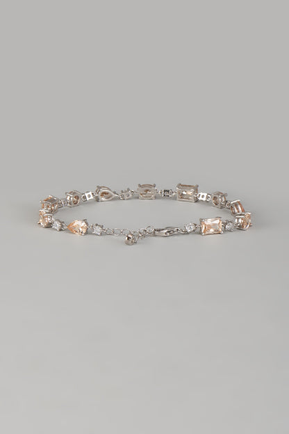 White Finish Orange Gemstone Tennis Bracelet In Sterling Silver