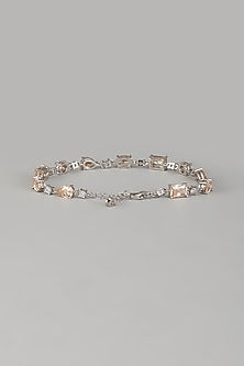 White Finish Orange Gemstone Tennis Bracelet In Sterling Silver