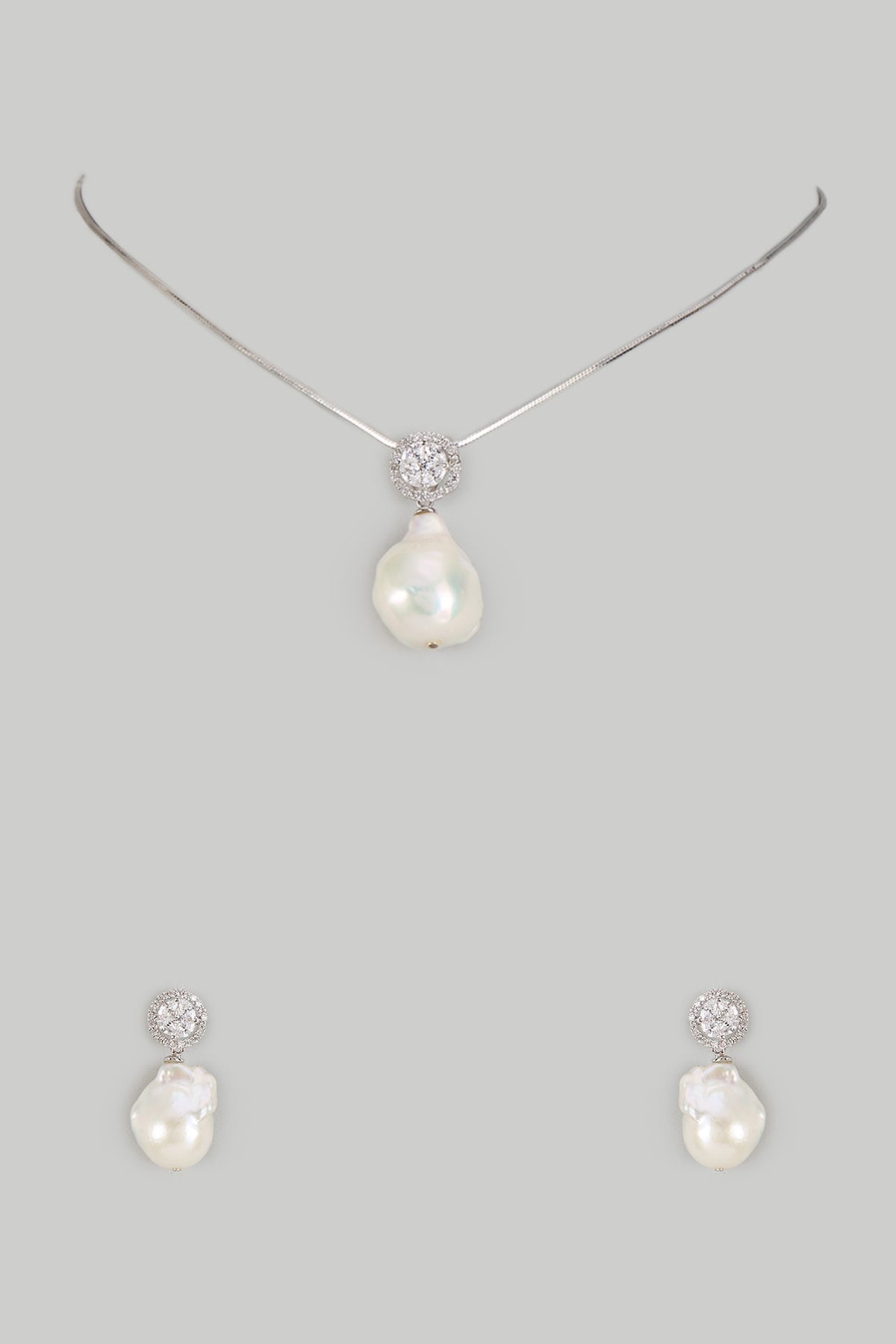 White Finish Baroque Pearl Pendant Necklace Set In Hallmark Sterling Silver