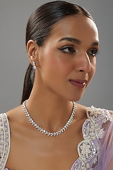 White Finish Diamond Solitaire Necklace In Sterling Silver
