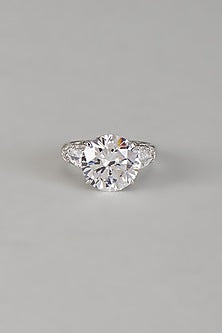 White Finish 9-Carat Pear-Shaped Diamond Solitaire Ring In Hallmark Sterling Silver