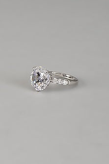 White Finish 9-Carat Diamond Solitaire Ring In Sterling Silver