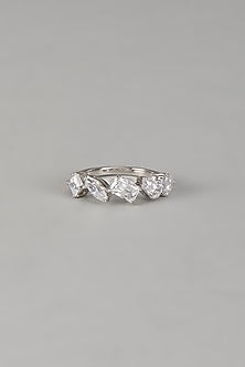 White Finish Diamond Solitaire Ring In Sterling Silver