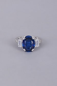 White Finish Sapphire Ring In Sterling Silver