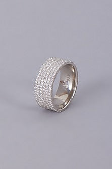 White Finish Diamonds Ring In Sterling Silver