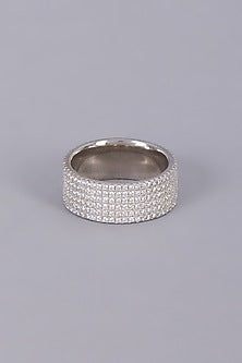White Finish Diamonds Ring In Sterling Silver